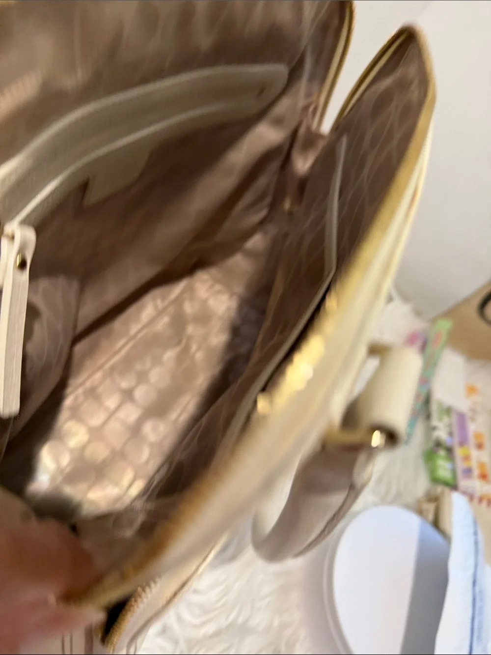 kate spade Cream/Off-White Pebbled Leather Satchel with Front Zip Pocket